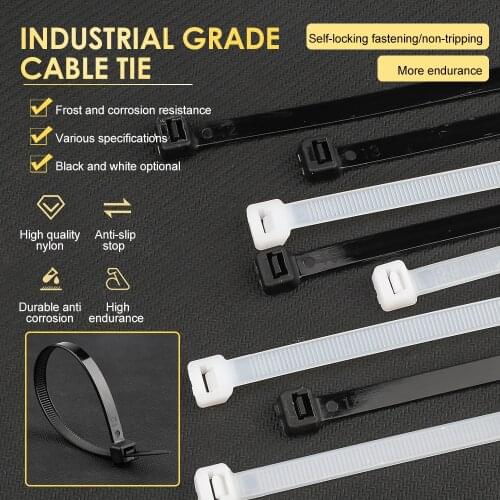 Self-locking Plastic Nylon Tie 100PCS/Bag Zip Wraps Strap Nylon Cable Tie Set 4*200 Fastening Ring 5X200 Loop Wire Wrap