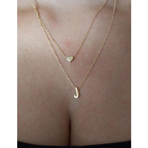 Sasusp Initial With Heart Double layer Pendant Necklace Classic Letter A B J C-Z Long Chain Necklace Women Naszyjnik
