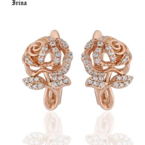 Rose Shaped Design Cute Drop Earrings 585 Rose Gold White Cubic Zircon New Fashion Earrings Jewelry Accessories For Women Gift