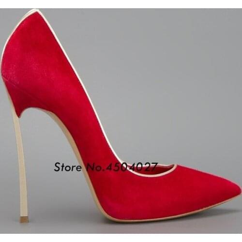 Blue red suede high heeled shoes sexy pointed toe stiletto heels for woman slip-on woman pumps dress shoes