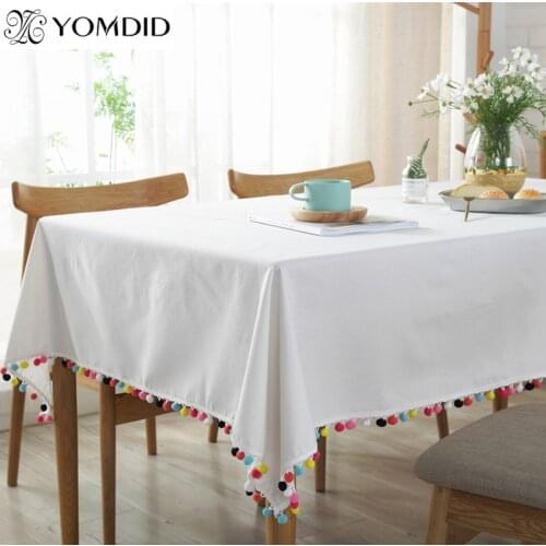 Nordic Simple Tablecloths White Tablecloth with colorful Tassel Rectangle Tablecloth Home Kitchen Party Decorations Table Cover