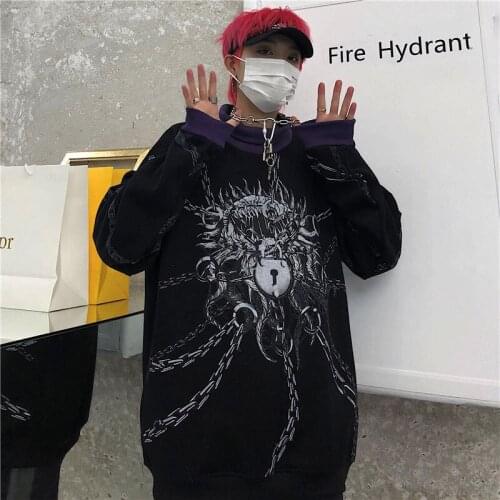 Mens Hoodies Leisure Style Loose Hoodie Autumn Winter Chain Printing Contrast Color High Collar Long Sleeve Tops Couple Outfit