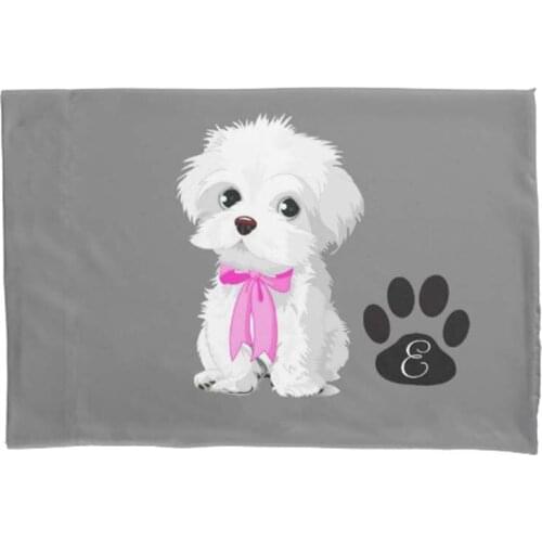 Trendy Maltese Dog with Pink Bow Monogram Pillow Case Throw Pillow Cushion Cover Sofa Home Decorative Zippered 20x30 inch