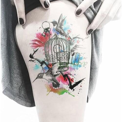 Waterproof Temporary Tattoo Sticker birdcage bird flower tatto flash tatoo tatouage Stickers hand arm back for girl women men