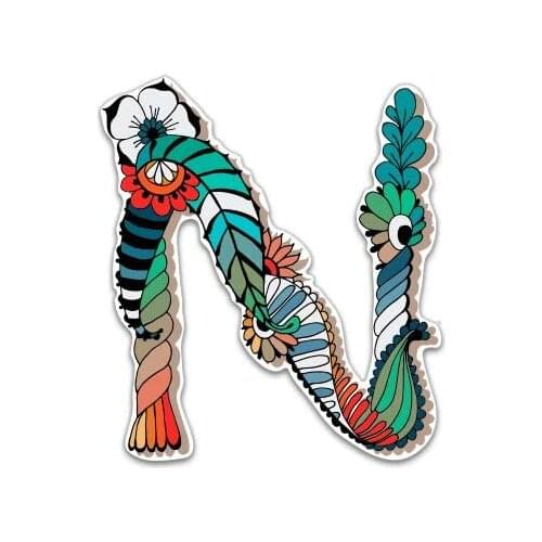 Letter N Floral Style - Vinyl Sticker Waterproof Decal