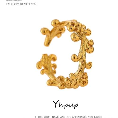 Yhpup Bending Plant Branch Opening Ring Charm Golden Copper Women 18 K PVD Plated Ring Fashion Jewelry бижутерия для женщин
