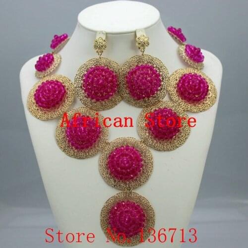 Fashion Nigerian Wedding African Beads Jewelry set Crystal Necklace Bracelet Earrings Jewelry Set R648