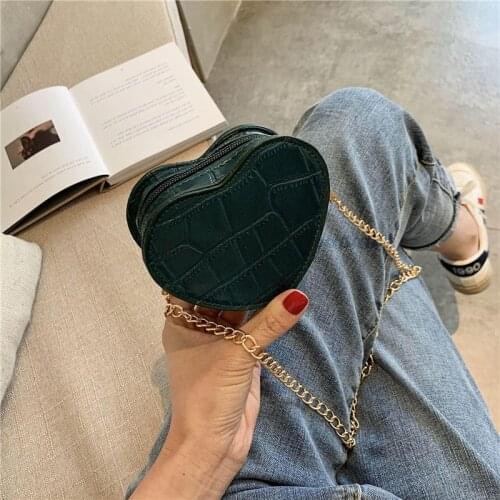 Women Mini Shoulder Bag Long Chain Alligator Print Girls PU Summer Easy to Match Wallet Coins Ins Popular HeartRound Crossbody