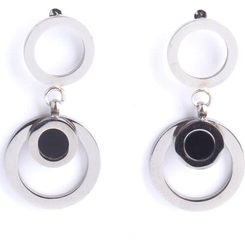 Three circle Black oil Stud Earrings 316L Stainless Steel for women wholesale