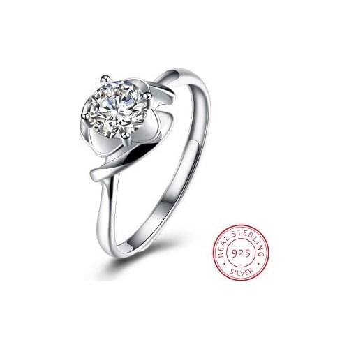 UFOORO HOT 925 sterling silver flower ring popular zircon engagement open ring for women USH-R0032
