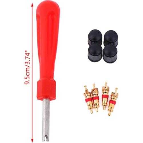1 Set Tire Valve Service Kit 4 Valve Cores 4 Valve Caps 1 Valve Stem Screwdriver Tire Repair Tool for Car Motorcycle Bus Truck