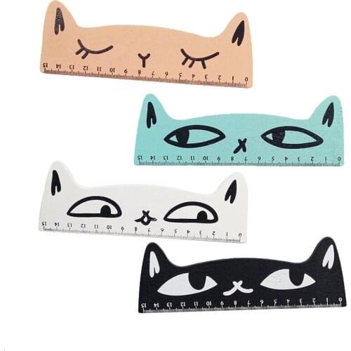 1 Pcs/lot wooden straight ruler tool cat head drawing template measure ruler office and school stationry