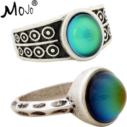 2PCS Vintage Bohemia Retro Color Change Mood Ring Emotion Feeling Changeable Ring Temperature Control Ring for Women RS007-RS002