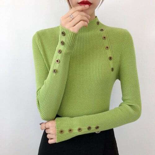 2019 Women Sweater Green Elasticity Turtleneck Female Pullover Full sleeve Warm Soft Autumn Winter Casual Knit Bottoming Shirt