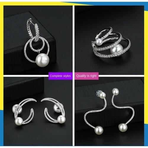 2020 new single diamond geometric polygonal pearl earrings fashion creative wild niche design OL style womens brand jewelry