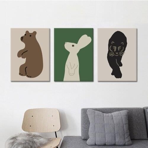 3 Pieces Lovely Bear Cat Animal Canvas Print Nursery Wall Art Painting Nordic Decorative Picture Kid Baby Girl Bedroom Decor