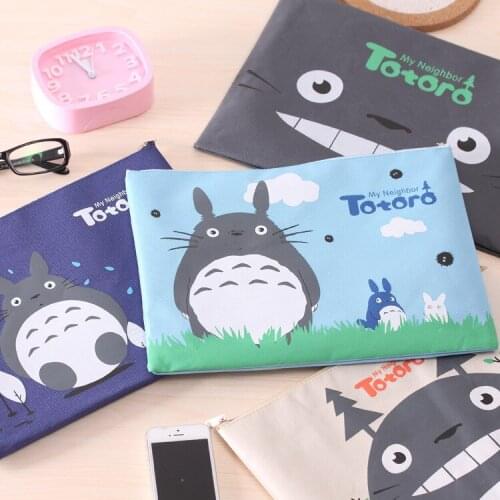 33x23cm Creative Anime Cute Totoro Printed Canvas Cartoon Unsiex Student School Supplies Stationery Test Bag Cosmetic makeup bag
