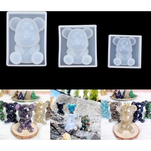 3D Stereo Bear Mirror Silicone Molds Cute Animal Keychain Epoxy Resin Mold For DIY CraftsDecoration Jewelry Making Plaster Mould