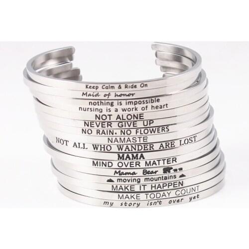A-c Initial 2021 New Trend Quotes Mantra Bracelets 316L Stainless Steel Open Cuff Bangle Fashion Gold Inspirational Jewelry