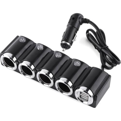 Car-Styling DC 12V/24V USB 4 Way Car Cigarette Lighter Socket Splitter Power Charger Adapter Popular