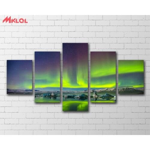 Free shipping 5PCS Earth Aurora Borealis Oil Painting Printed Painting On Canvas Home Decorative Wall Art Picture No Framed