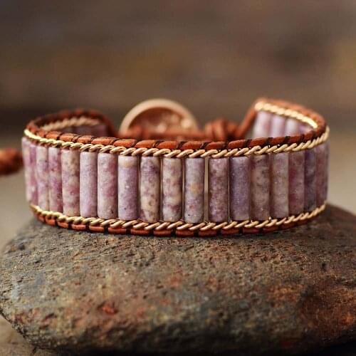 Purple Natural Stones Leather Wrap Bracelet Chain Weaving Statement Wristband Cuff Bracelet Teengirl Jewelry for Women