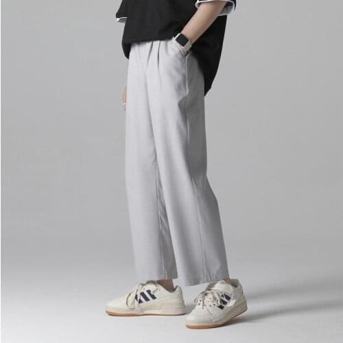 Mens High Waist Trausers Summer Pants Clothing Novelty 2021 Summer Loose Cool Elastic Band Thin Work Vintage Wide Legs Pants