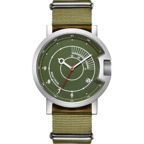 Reef Tiger RGA9035 Men New Fashion Sport Concept Dial Waterproof Automatic Mechanical Wrist Watches With Nylon Strap - Silve