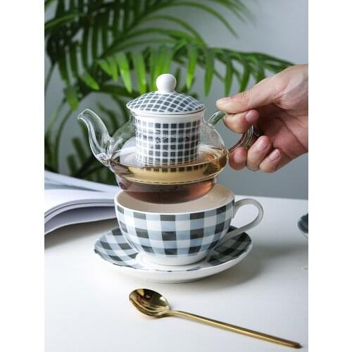 Single ceramic glass teapot teacup fruit flowers plant transparent high temperature resistant tea coffee top cup dish set
