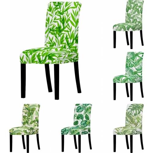 Stretch Chair Cover Green Leaves Spandex Elastic Dining Seat Cover For Home Wedding Restaurant Anti-dirty Removable
