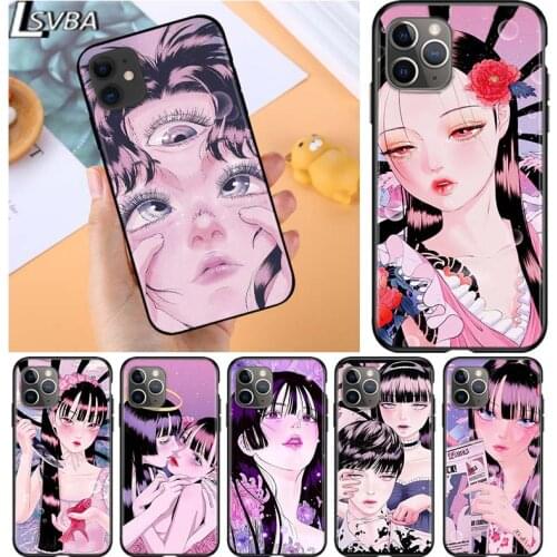 Shintaro kago Horror cartoons for Apple iPhone 12 Pro Max Mini 11 Pro XS Max X XR 6S 6 7 8 Plus 5S SE2020 Soft Black Phone Case