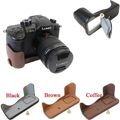 PU Leather Camera Case Half Body For Panasonic GH5 Lumix GH5 Bottom Bag Open battery Black Brown Coffee