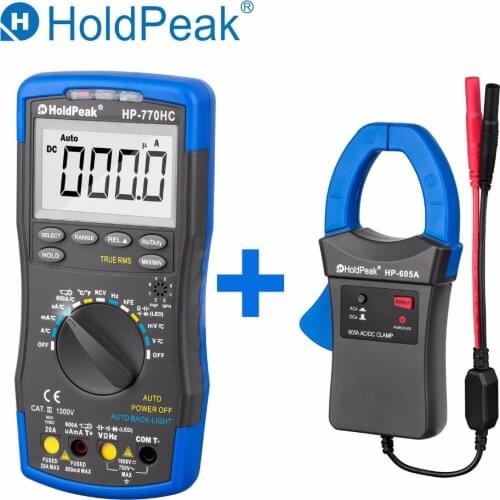 HoldPeak HP-770HC True RMS Autoranging Probe Digital Multimeter With NCV+HP-605A Clamp Adapter 600A AC/DC Current Power LED 45mm