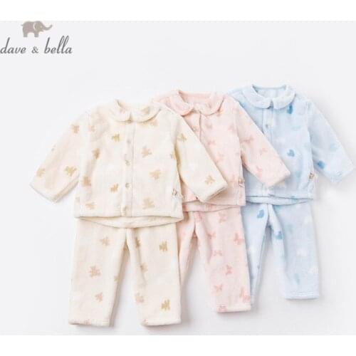 DB12776-A dave bella winter baby unisex fashion cartoon print pajamas newborn baby underwear casual sleepwear 2 pcs suit