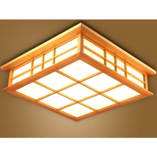 Tatami Decor Wooden Bedroom Living Room Indoor lantern Lamp Japanese Ceiling Light Lamp LED Square 45-55cm Flush Mount Lighting