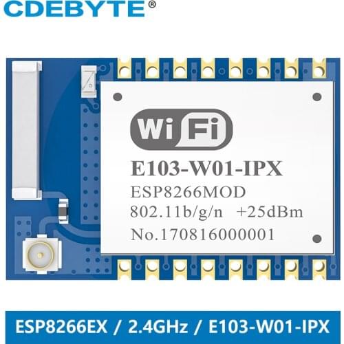 ESP8266EX 2.4GHz wireless module 20dBm 100mW UART WiFi module SMD 802.11 b/g/n IPX Ceramic Antenna E103-W01-IPX CDEBYTE