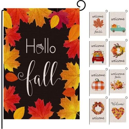 Thanksgiving Garden Flag Banner Cartoon Pumpkin Truck Maple Leaves Hanging Flag Pendent Garden Holiday Decoration