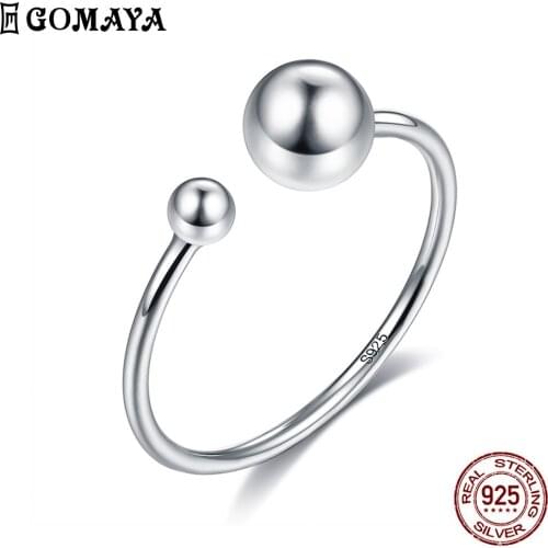 GOMAYA 925 Sterling Silver Big And Small Balls Ring Minimalist Open Adjustable Finger Rings For Women Party Female Fine Jewelry