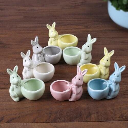 Creative Succulent Plant Pot Rabbit Flowerpot Ceramic Bonsai Pot Green Fleshy Planter Flower Arrangement Vase Home Decor