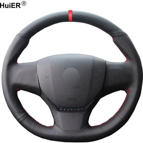 HuiER Hand Sewing Car Steering Wheel Cover For Citroen C3 C3-XR C4 2015-2017 2018 2019 Peugeot 408 2014-2019 Traveller 2016-2019