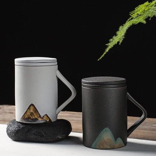 Brief Mountain water style ceramic coffee cup Pasoral abstract landscape filter teacup