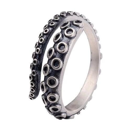 High Quality Gothic Punk Rock Squid Feet Octopus Finger Ring Adjustable Genuine 925 Sterling Silver Rings Vintage Jewelry