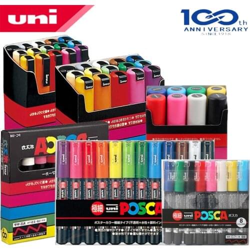 Japan UNI POSCA Series Marker Pen Combination Painting POP Poster Advertising Note Pen PC-1M/3M/5M 15/12/8/7/6/4Color