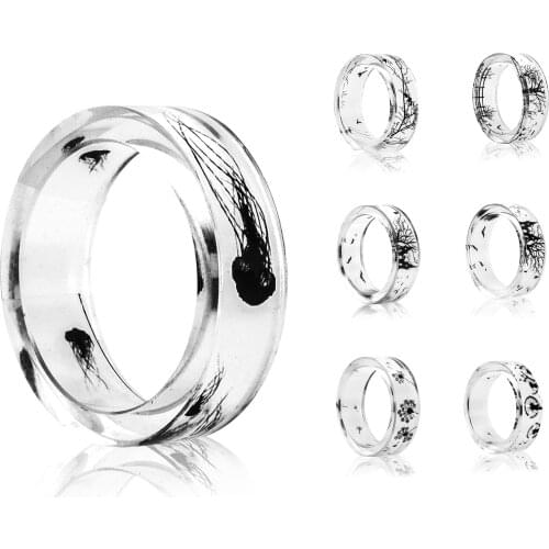 Fashion Transparent Finger Ring Handmade Jellyfish Pattern Resin Band Ring Wedding Jewelry Gifts