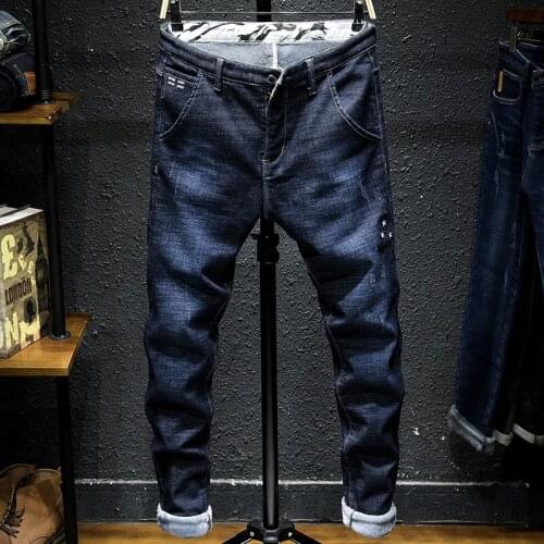 Fashion Biker Jean Winter Warm Thicken Fleece Lined Stretch Thick Velvet Plus Size 38 Jeans Men