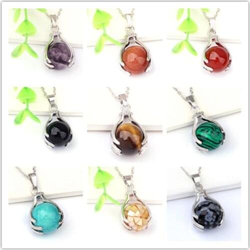 Trendy-beads Silver Plated Tiger Eye Stone Hand Shape Pendant Black Agates Necklace Link Chain Jewelry