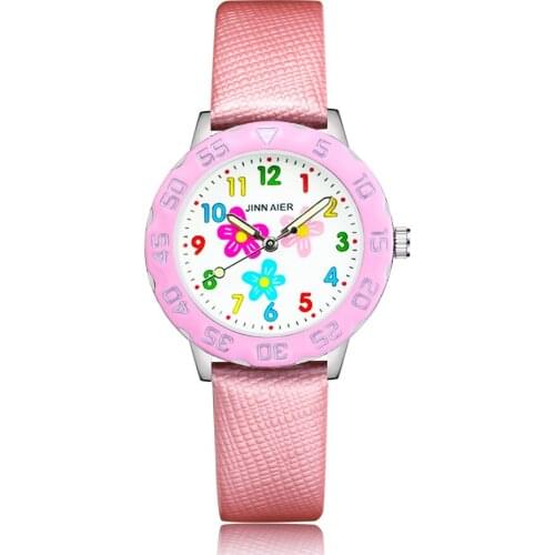 Fashion Cute Pretty Flower Style Childrens Watches Kids Student Girls Boys Quartz Leather Wrist Watch Clcok JM32