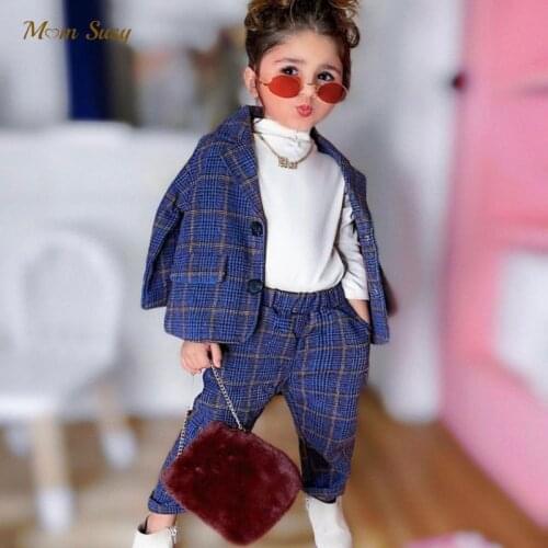 Fashion Baby Girl Boy Formal Clothes Set Plaid Jacket+Pant 2PCS Infant Toddler Child Clothes Suit Blazer Jacket Thick 1-8Y