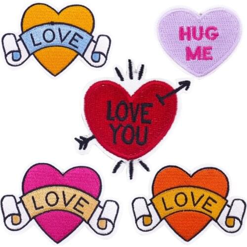 Love Heart Embroidery Patches Love You Letter Patch Iron on Appliques for Clothes Holes DIY Sewing Patterns Hug Me Lovers Badges