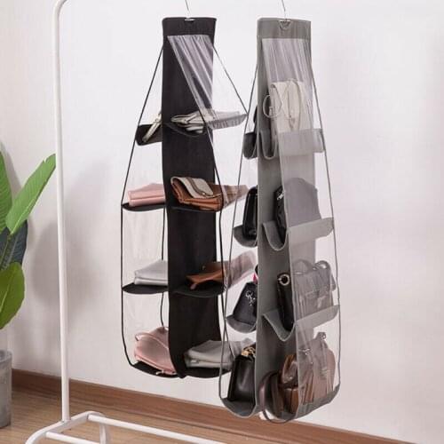 New 6/8 Pockets Thicken and Increase Tote Rack Bag Clear Hanging Purse Handbag Organizer Bag Storage Holder Wardrobe Closets